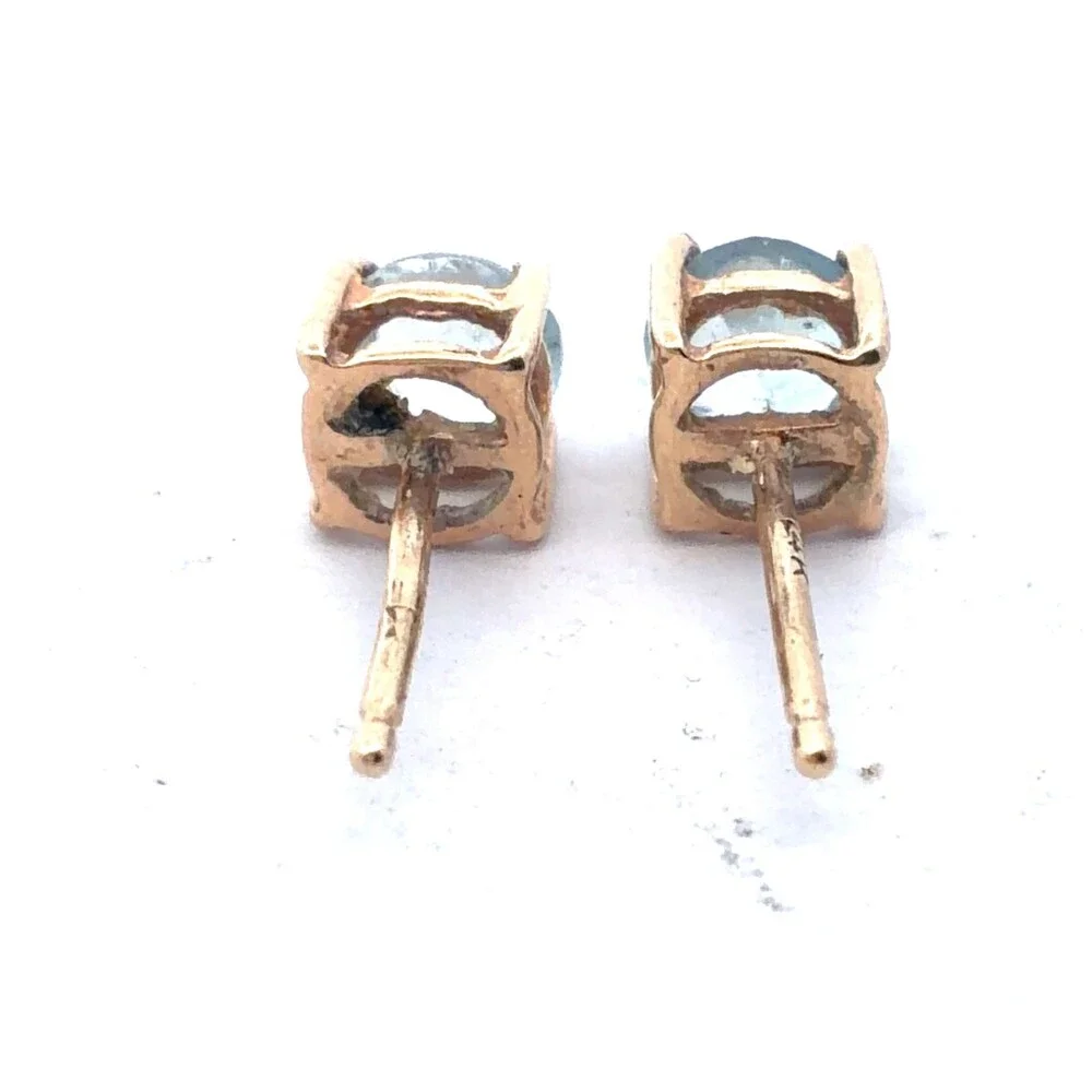 Estate 14k Yellow Gold Aquamarine March Anniversary Occasion Stud Earrings